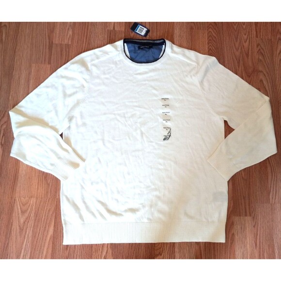NAUTICA MEN'S CREW NECK SWEATER 100% COTTON SIZE XL SAIL  WHITE NEW WITH TAGS - Picture 2 of 4